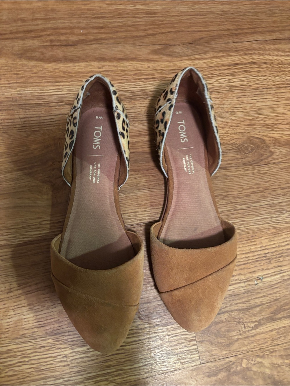 Toms Tan Suede D'Orsay Flats with Leopard Heel